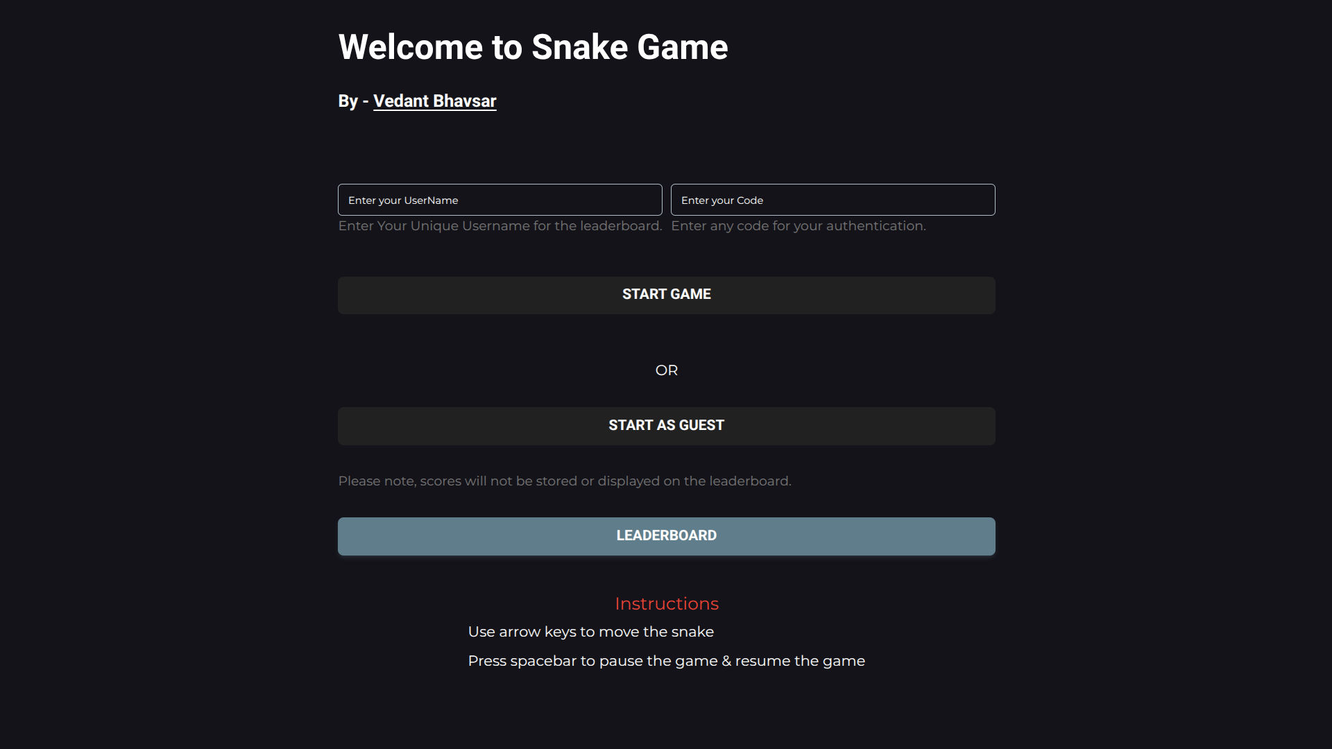 Snake Game Screenshot 1