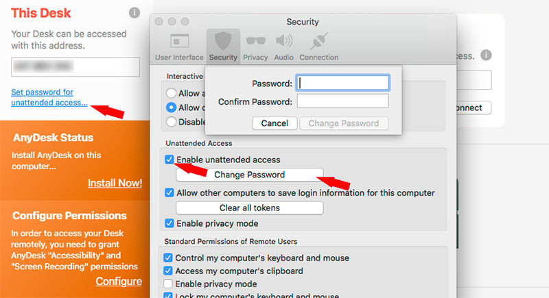 изберете Set password for unattended access, активирайте опцията и поставете парола.