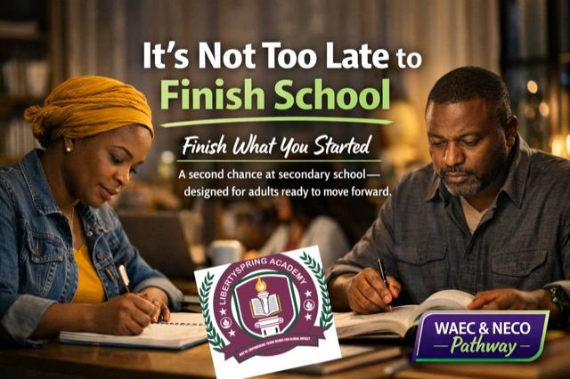 Didn’t finish secondary school? Liberty Spring Academy helps adults earn their WAEC or NECO certificate online — at their own pace, around their own schedule.