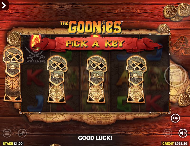 The Goonies Deluxe Rapid Fire Jackpot The Goonies movie treasure map online slot game skeleton key