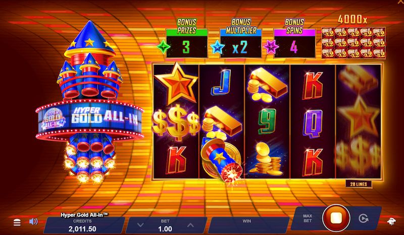 Hyper Gold All in slot game rocket launcher gold bars MrQ online casino Gold background