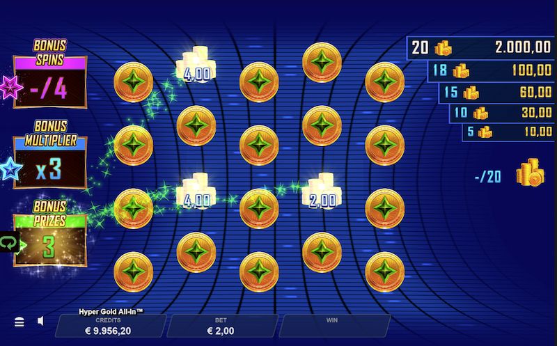 Hyper Gold All in slot game rocket launcher gold bars MrQ online casino bonus round free spins