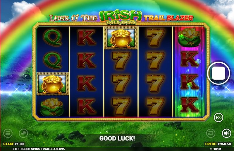 Luck o' the Irish online slot game MrQ slot reels rainbow design  pot of gold
