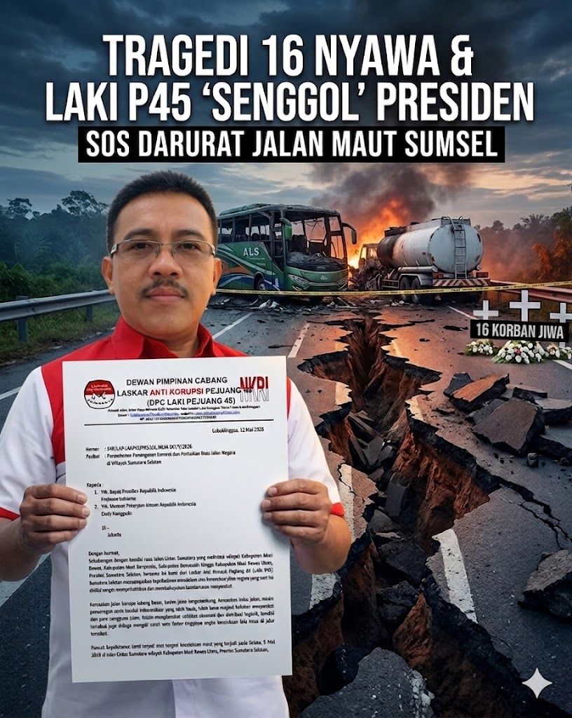 Sudah 16 Nyawa Melayang, Kapan Jalan Lintas Sumsel Diperbaiki? LAKI P45 Surati Presiden !