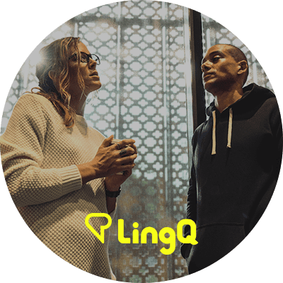 Two people talking