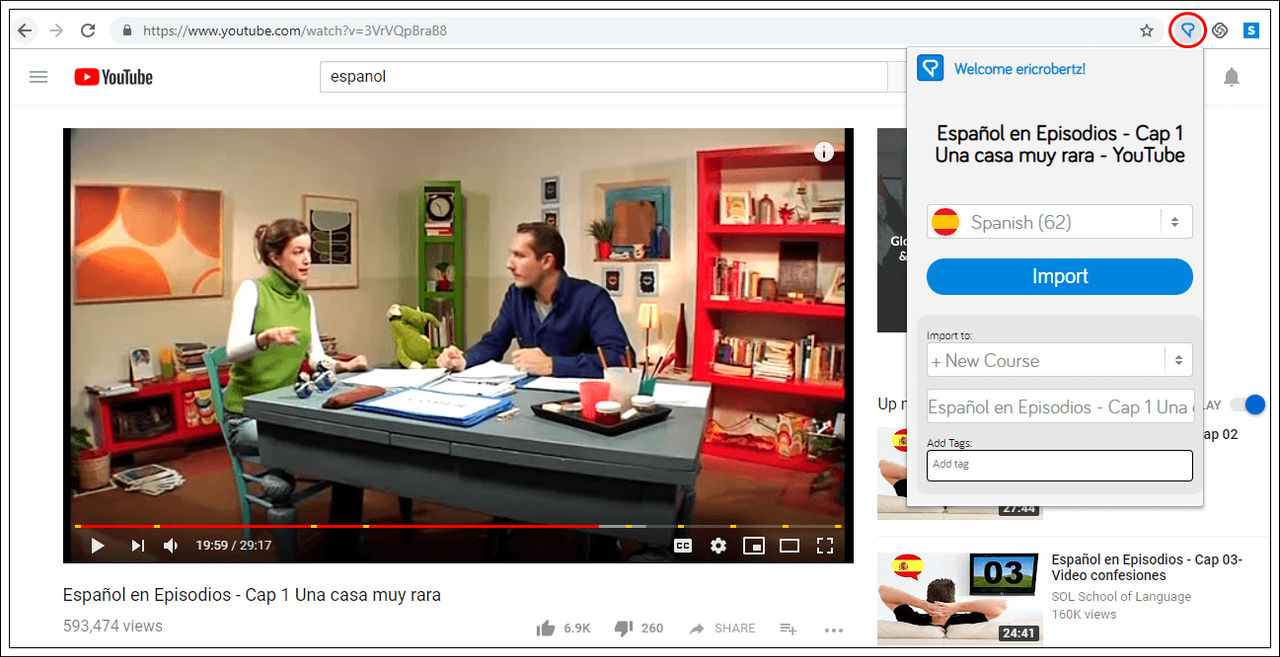 captura video aprender espanol en LingQ