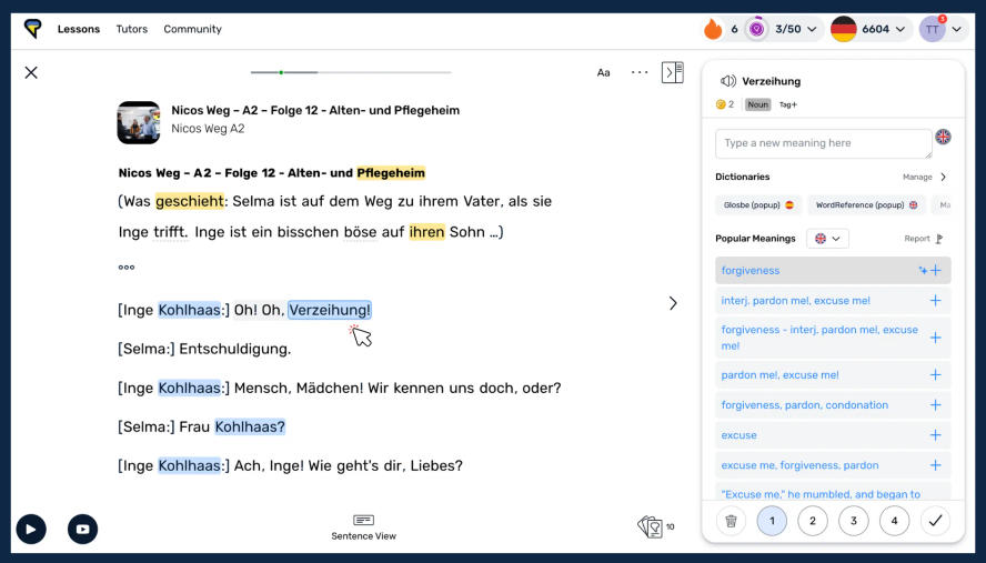 A screenshot of LingQ to better understand how words are classified