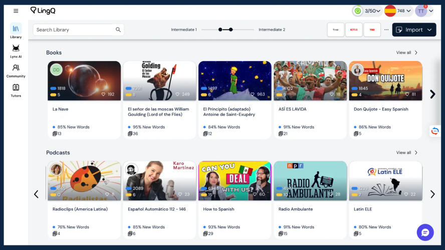 Explore content on LingQ to learn Spanish