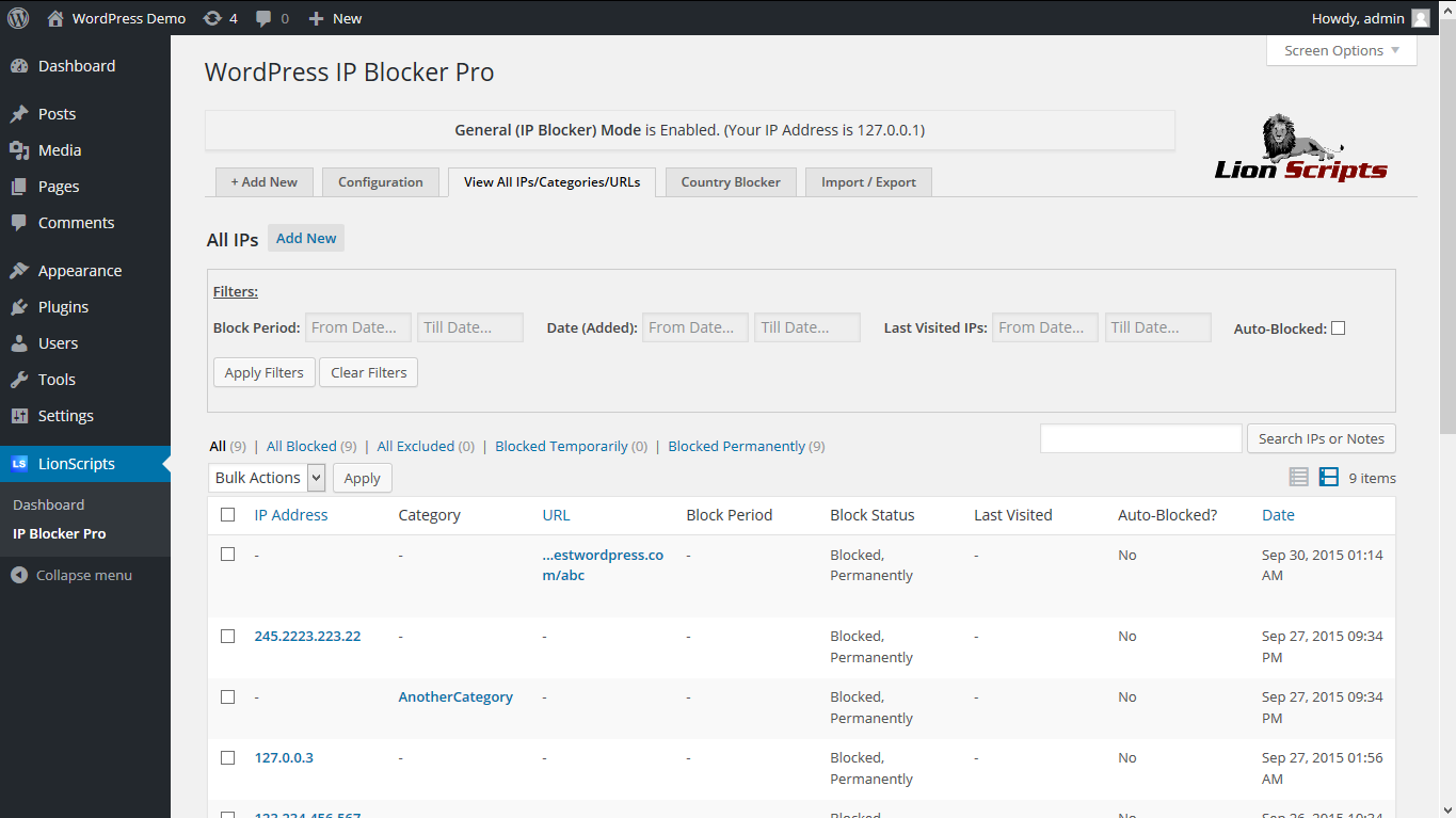 wordpress unblock ip address