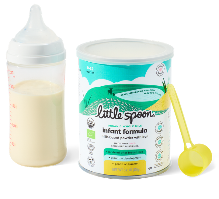 A can of Little Spoon Organic Whole Milk Infant Formula.