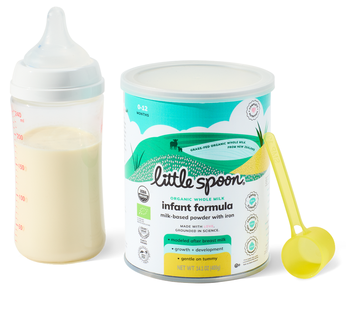 A can of Little Spoon Organic Whole Milk Infant Formula.