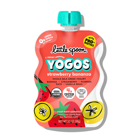 A Little Spoon Strawberry Bananza YoGos pouch.