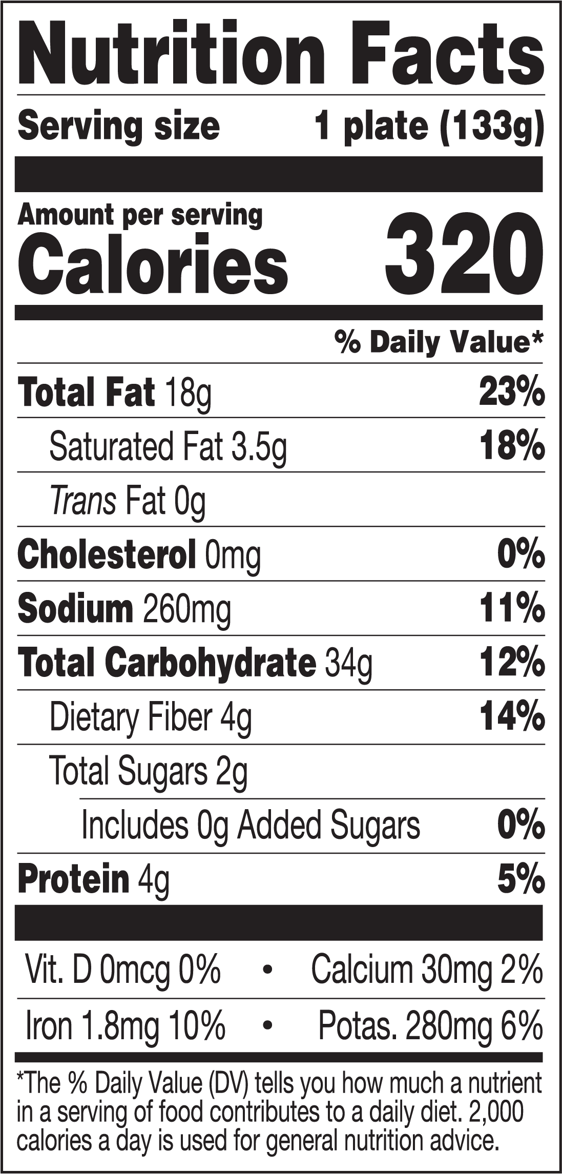 Cauliflower Bites nutritional label