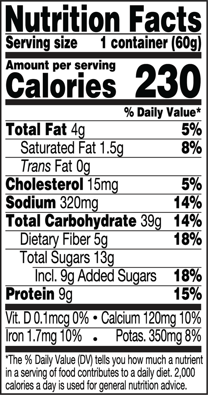 Classic Maple Pancake Spoonies nutritional label