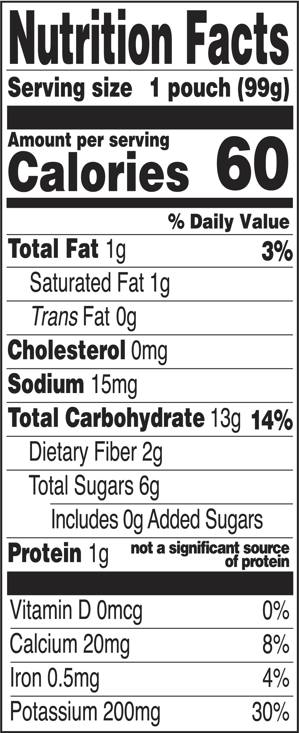 Limited Edition Peach Cobbler Babyblend Nutritional label