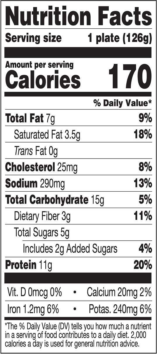 Pulled Pork Plate Nutritional label