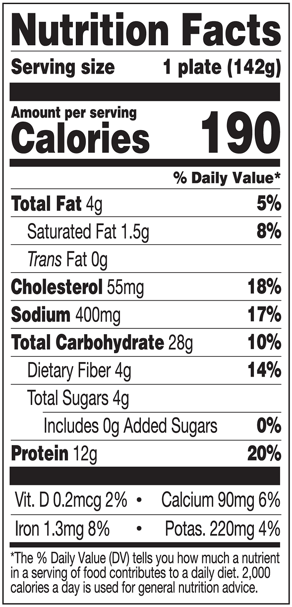 Creamy Chicken Cavatappi Plate nutritional label