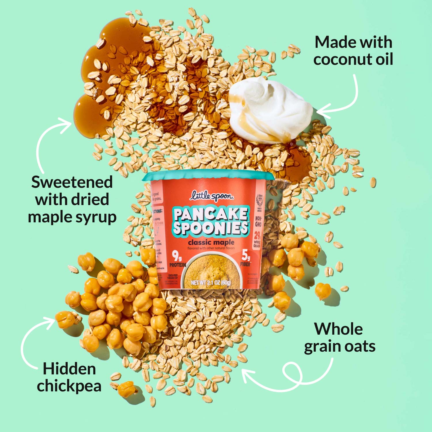 Classic Maple Pancake Spoonies made with whole grain oats, coconut oil, hidden chickpeas, sweetened with dried maple syrup