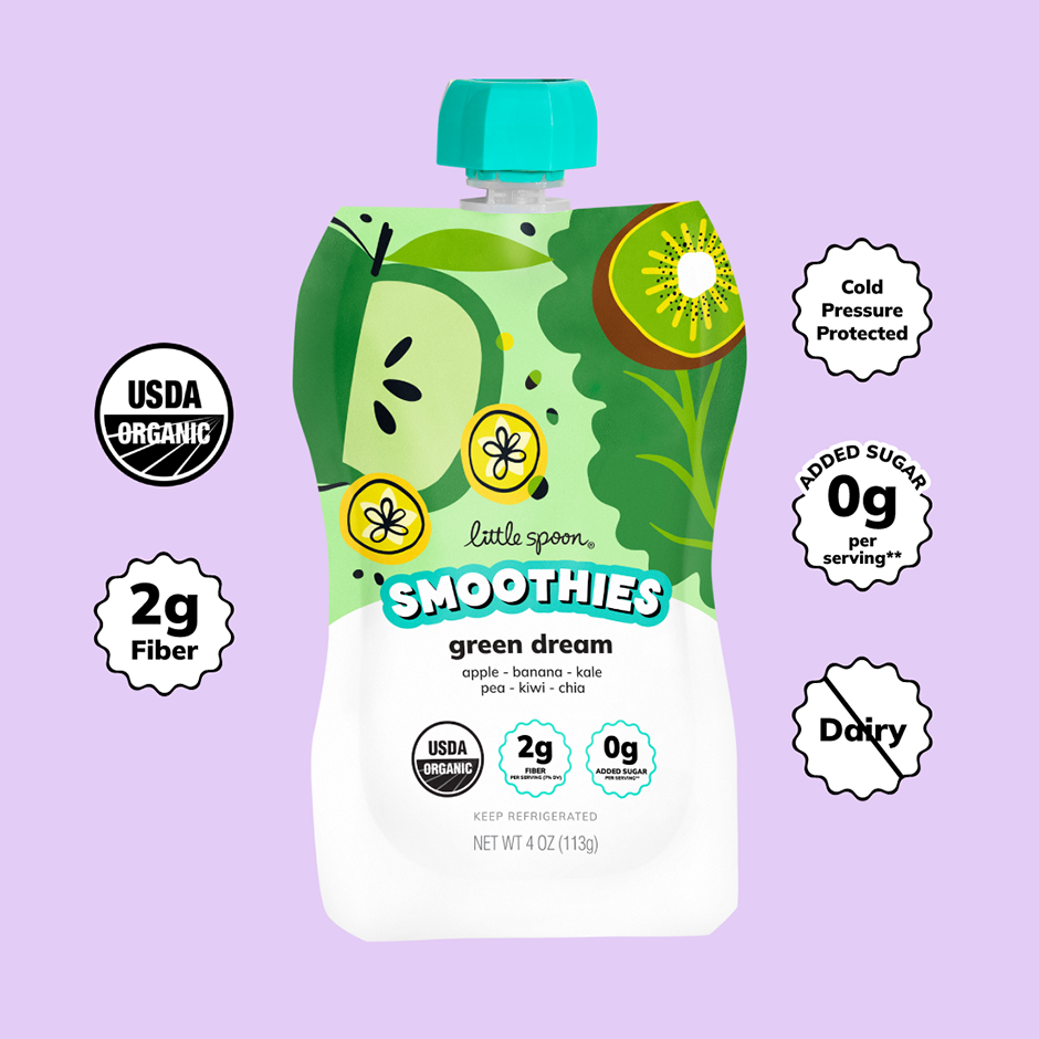 Organic Green Dream smoothie with 2 grams of fiber, 1 gram of protein and 0 grams of added sugar