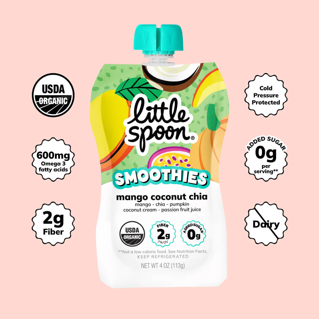Organic Mango Coconut Chia Smoothie with 600 milligrams of Omega 3 Fatty Acids and No Added Sugar