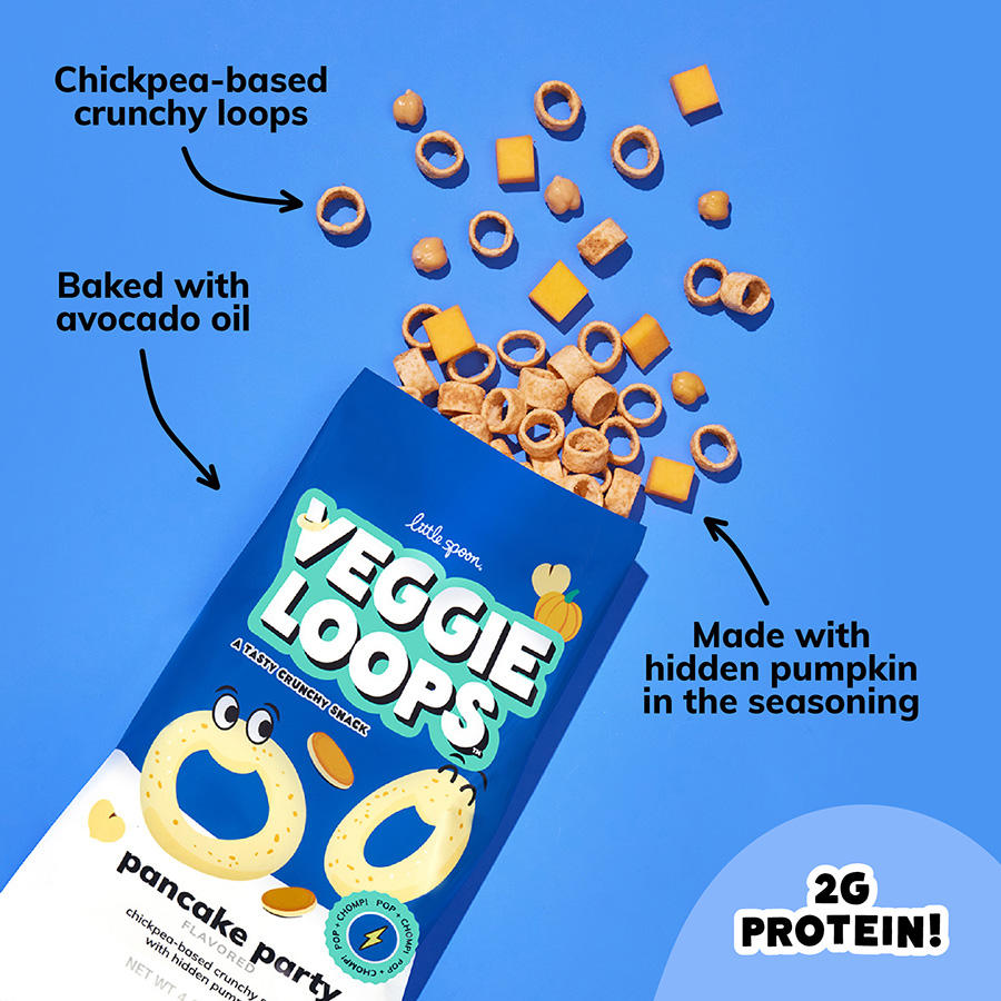 Chickpea-based crunchy loops. Baked with avocado oil. Made with hidden pumpkin in the seasoning. 3G protein!