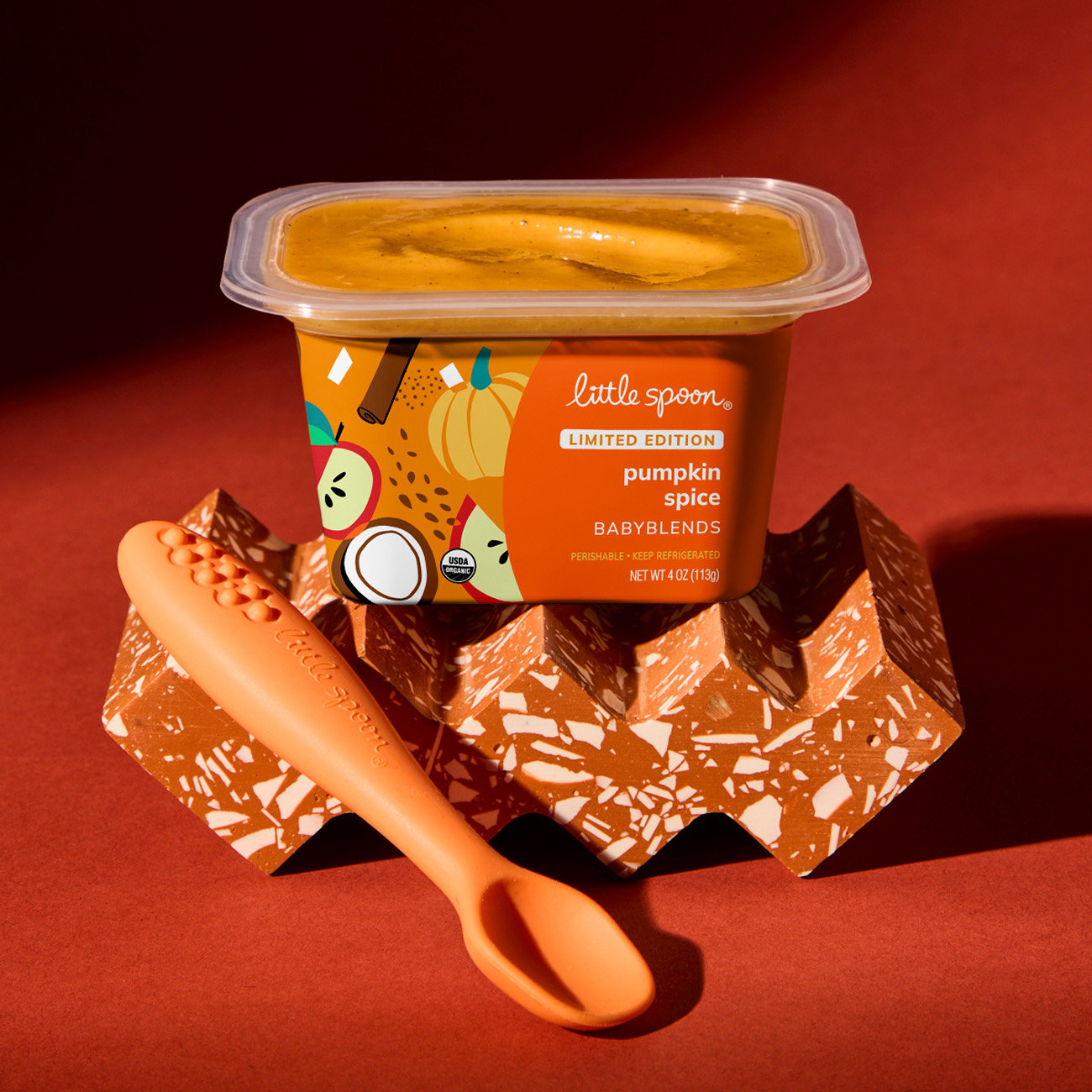 Limited Edition Pumpkin Spice babyblend with orange spoon