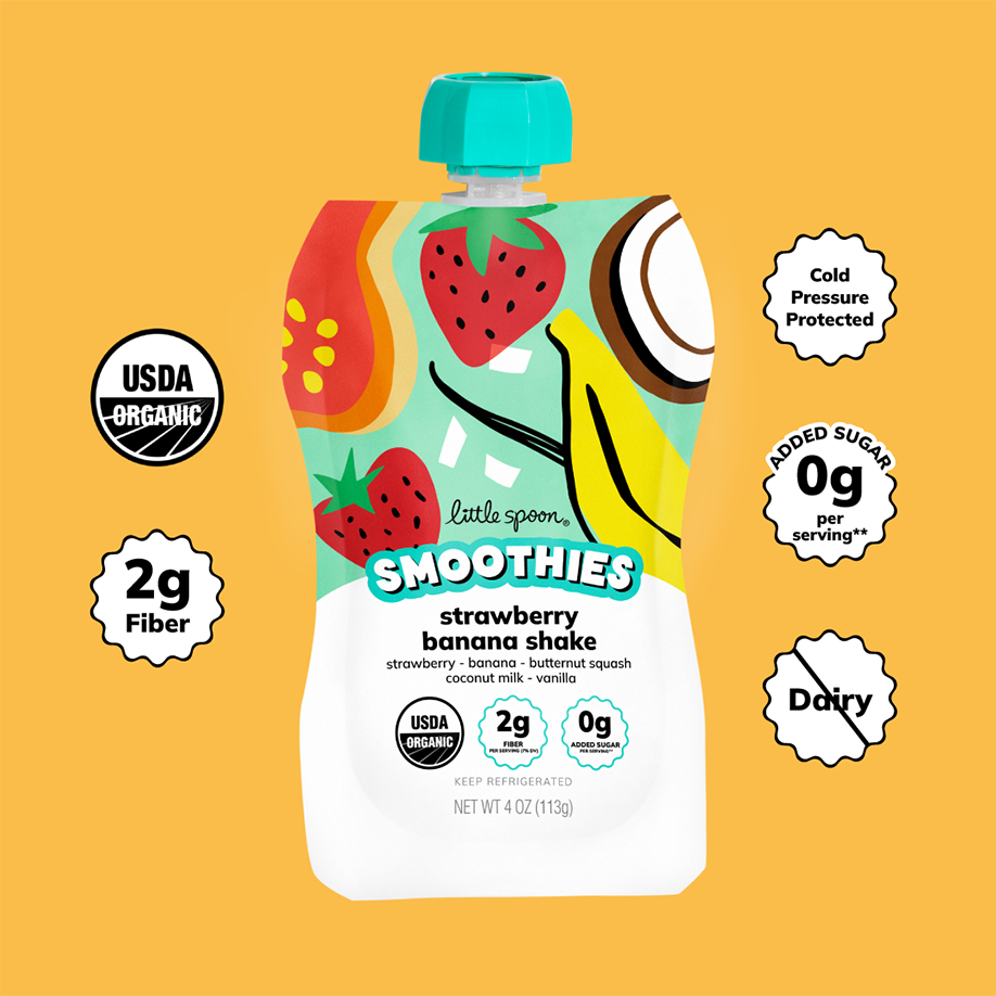 Organic Strawberry Banana Smoothie with 2 grams of fiber, 1 gram of protein and no added sugar