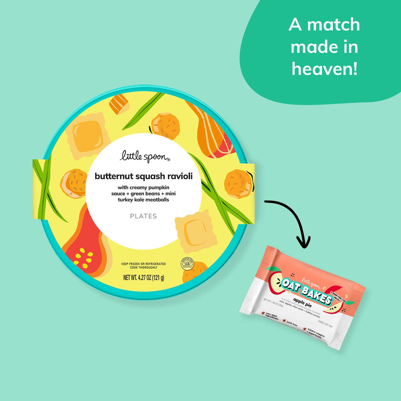match made in heaven with Butternut Squash Ravioli plate and apple pie oat bake snack