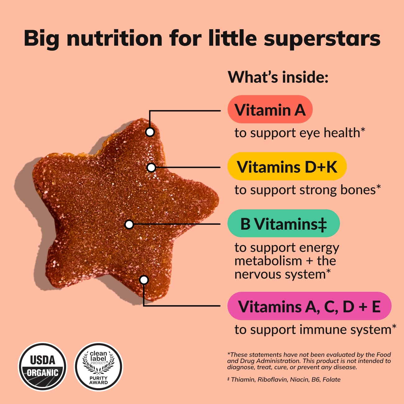 Superstars Multivitamin with vitamin A, Vitamin D and K, B vitamins and vitamins A, C, D and E