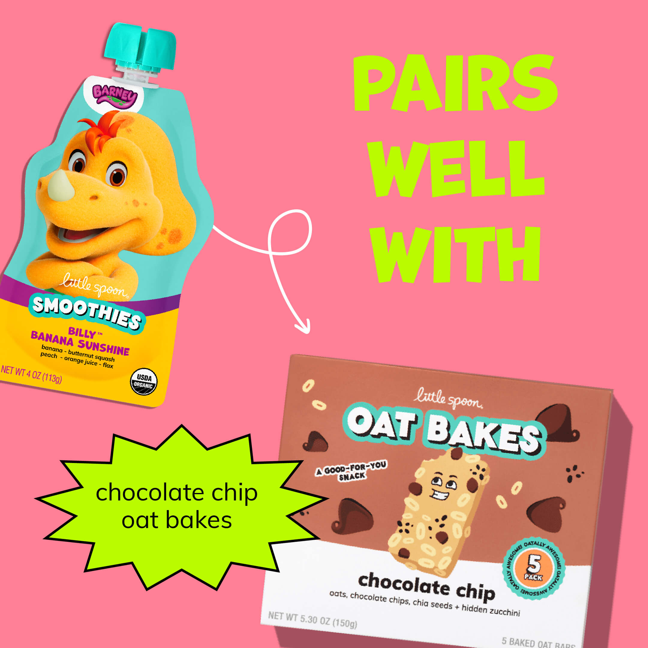 Billy Banana Sunshine Smoothie pairs well with Chocolate chip oat bakes