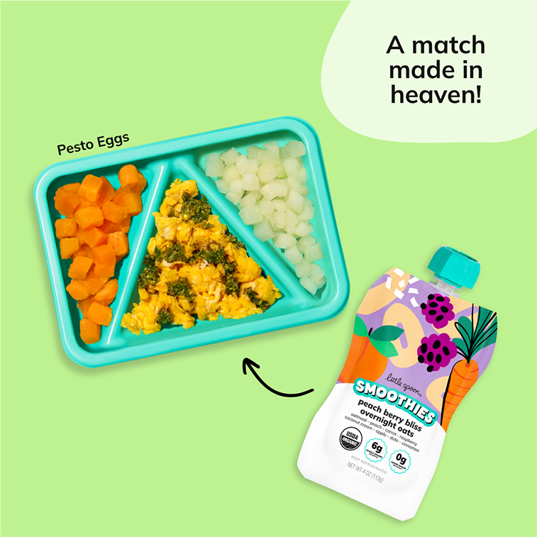 A match made in heaven with Peachy Berry Bliss Overnight Oats Smoothie  and pesto eggs biteable meal