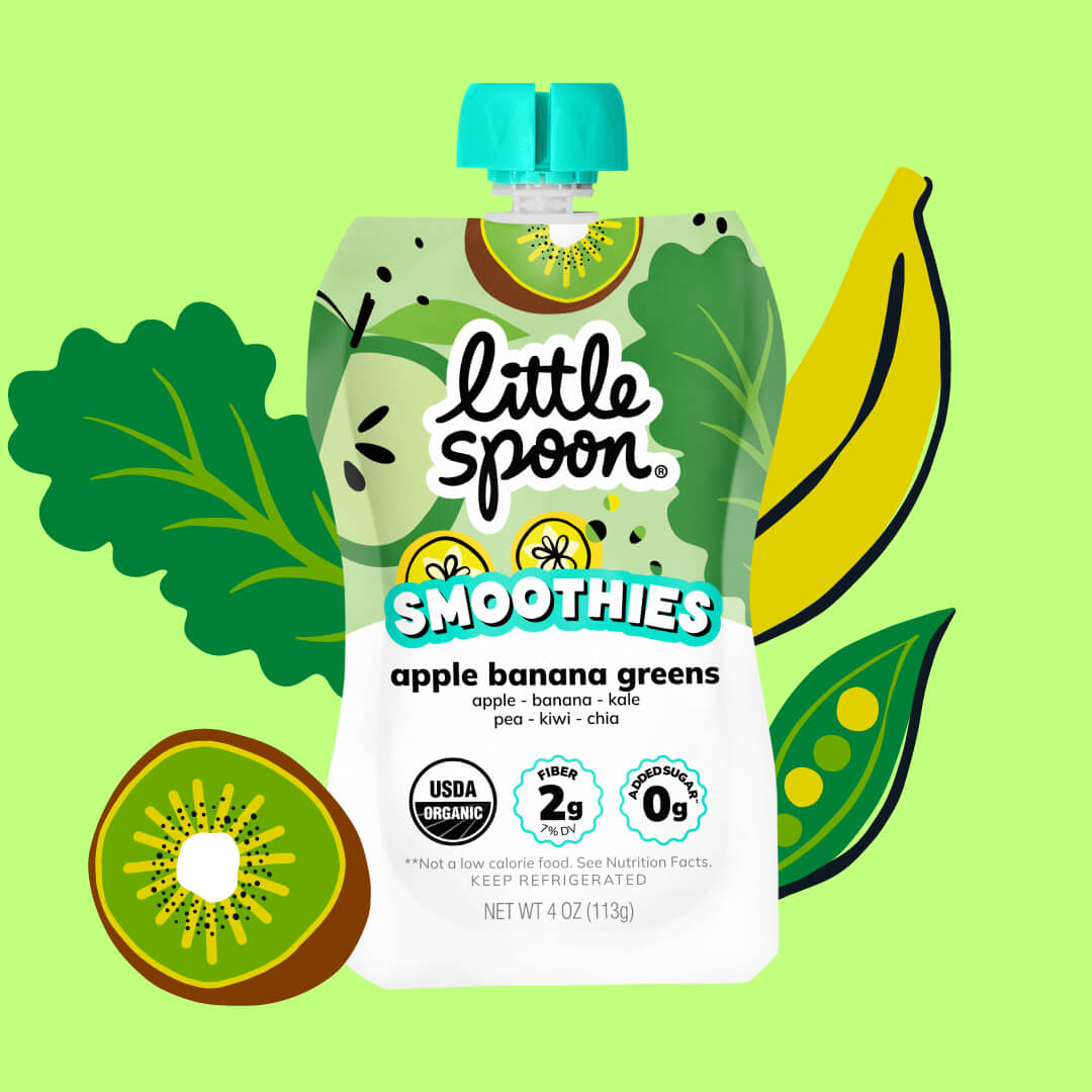 OrganicApple Banana Greens smoothie with kiwi, kale, banana and green peas