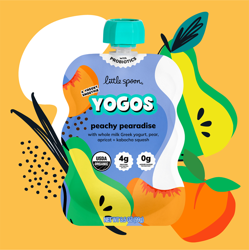 Peachy Pearadise YoGos pouch with pears, peach, vanilla bean and yogurt