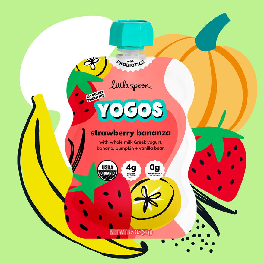 Strawberry Bananza YoGo pouch with banana, pumpkin, strawberry and vanilla bean