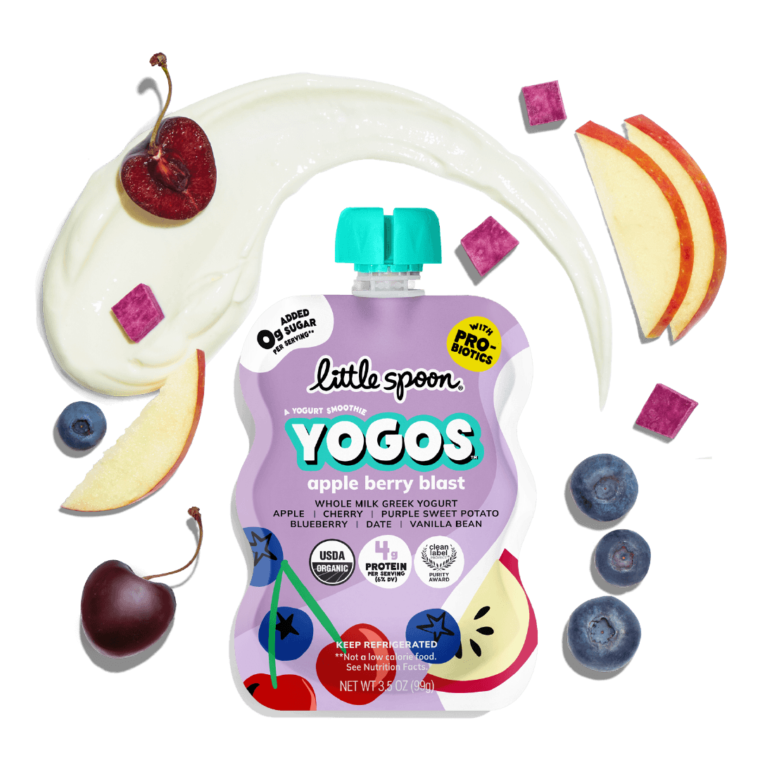 Apple Berry Blast YoGo Pouch with yogurt, cherries, blueberries, purple sweet potatoes and apples