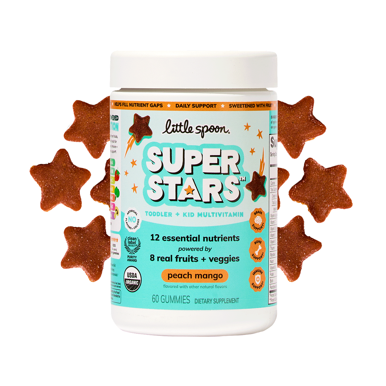 Peach Mango Superstars Multivitamin jar with superstar gummies