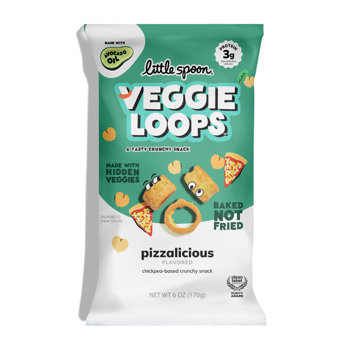 Pizzalicious Veggie Loops 6 ounce bag with chickpeas + spinach