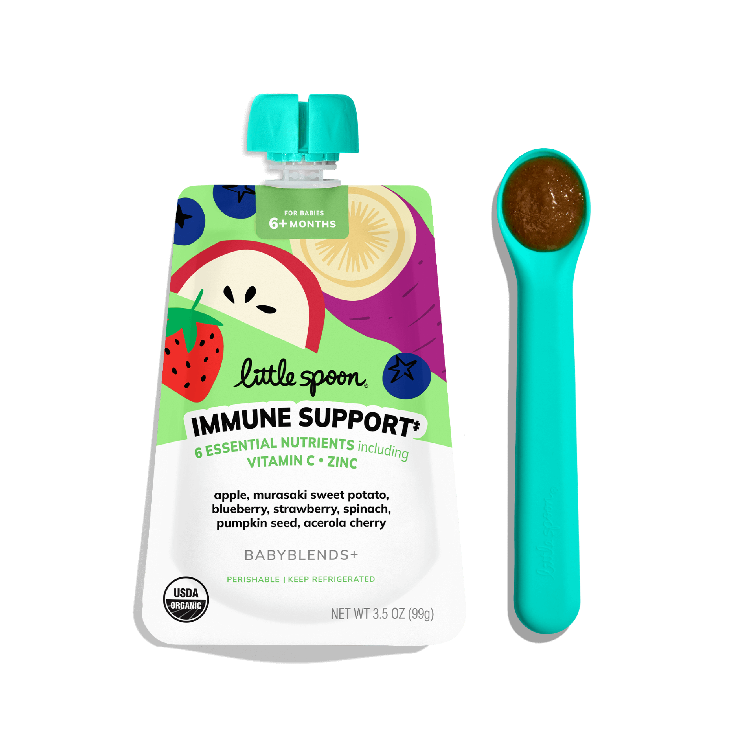 Blend of Apple, Murasaki Sweet Potato, Blueberry, Strawberry, Spinach, Pumpkin Seed, Acerola Cherry