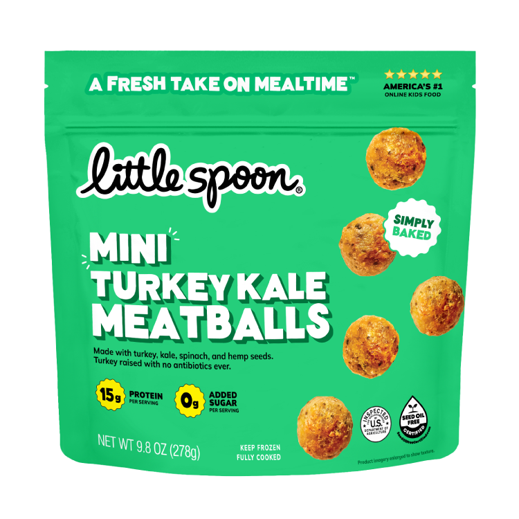 Mini Turkey Kale Meatballs family-sized bag made with turkey, kale, spinach and hemp seeds