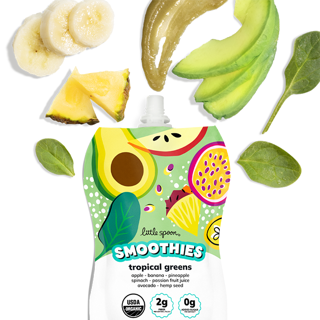 Organic Tropical Greens Smoothie Pouch with Avocado & Hemp Seeds