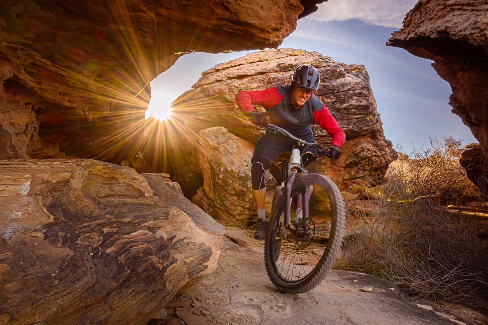 Biking on rocky area