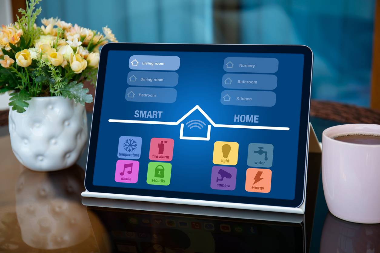 computer tablet with app smart home on screen in home header image