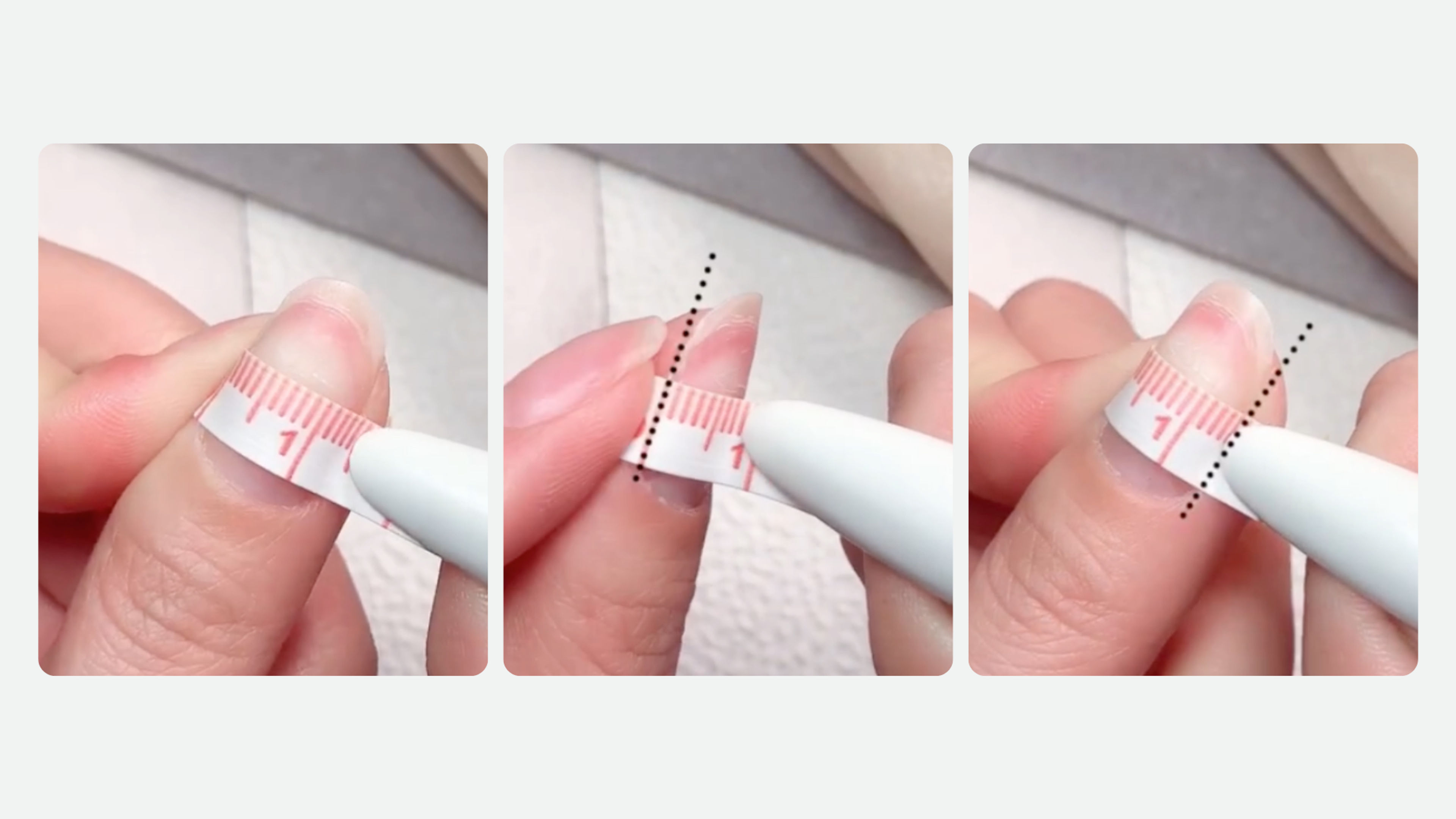Measuring nail bed sidewall to sidewall with tape
