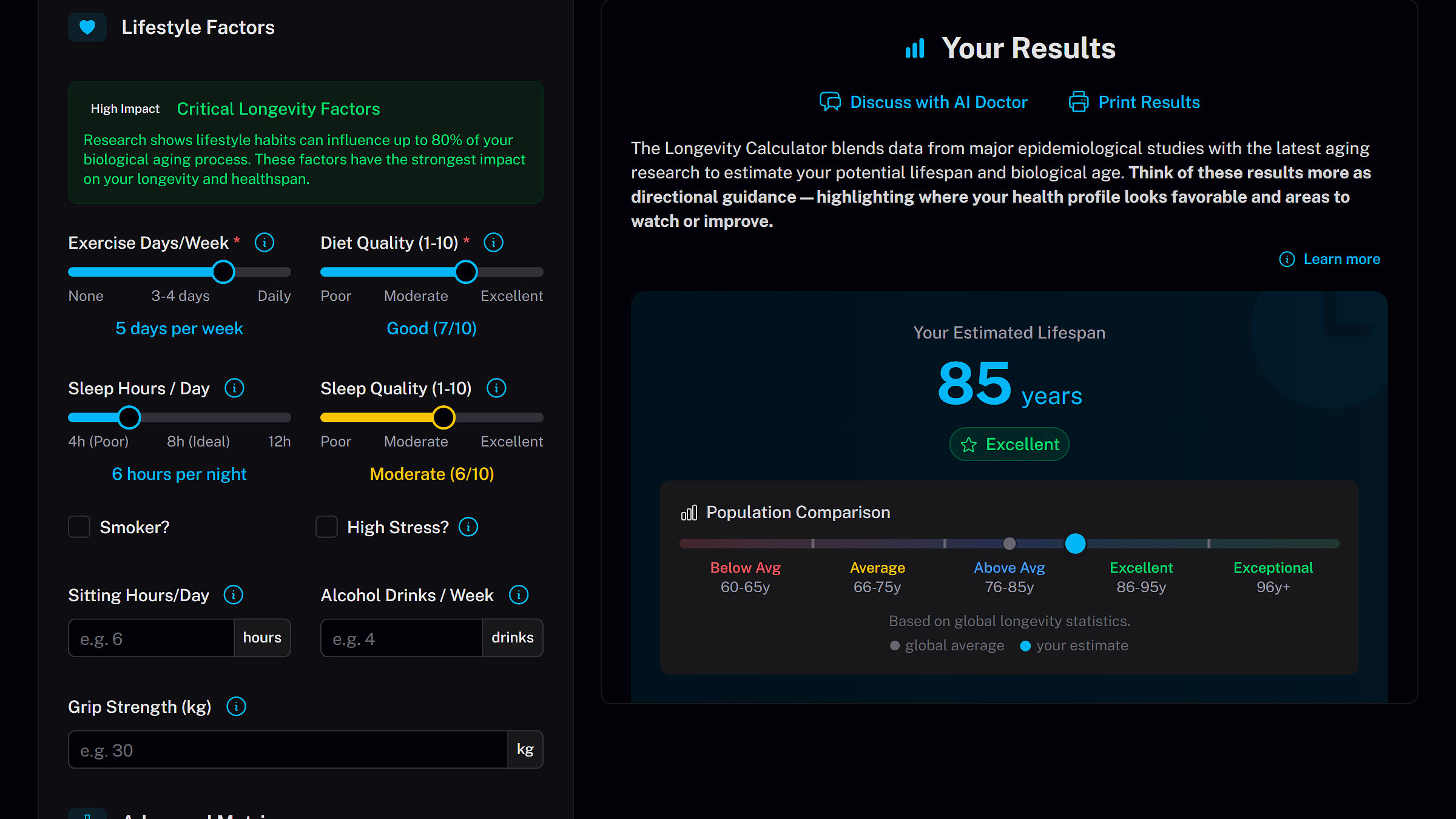 Illustration of a biological age calculator interface