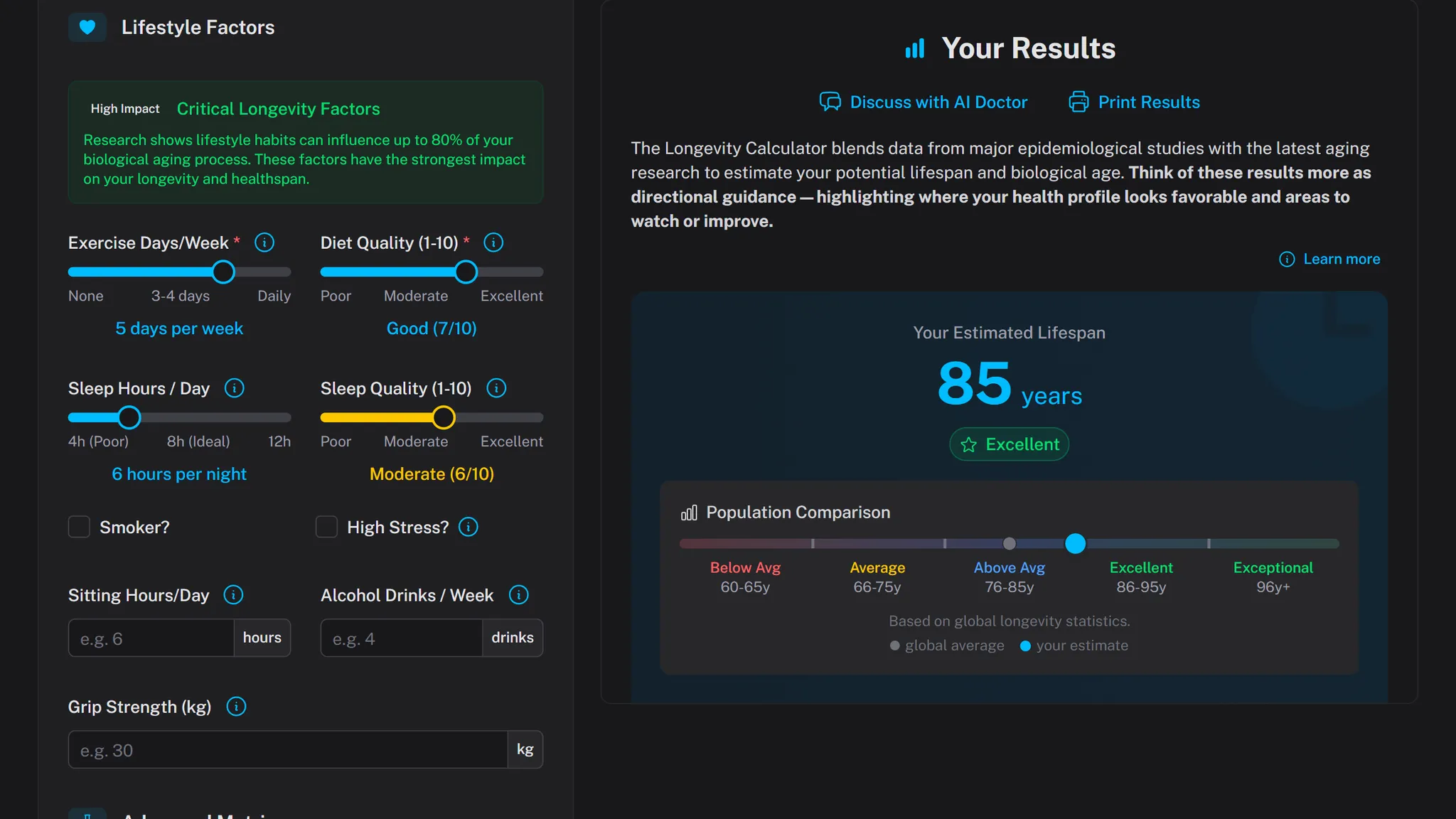 Illustration of a biological age calculator interface