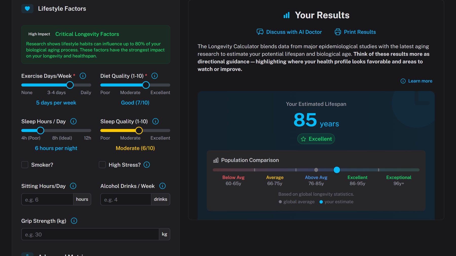 Illustration of a biological age calculator interface