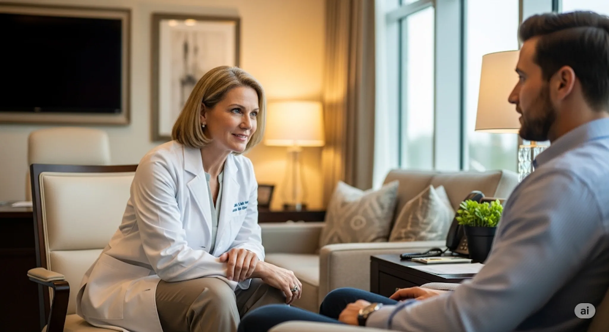 Doctor and patient in a detailed consultation, symbolizing personalized concierge care.