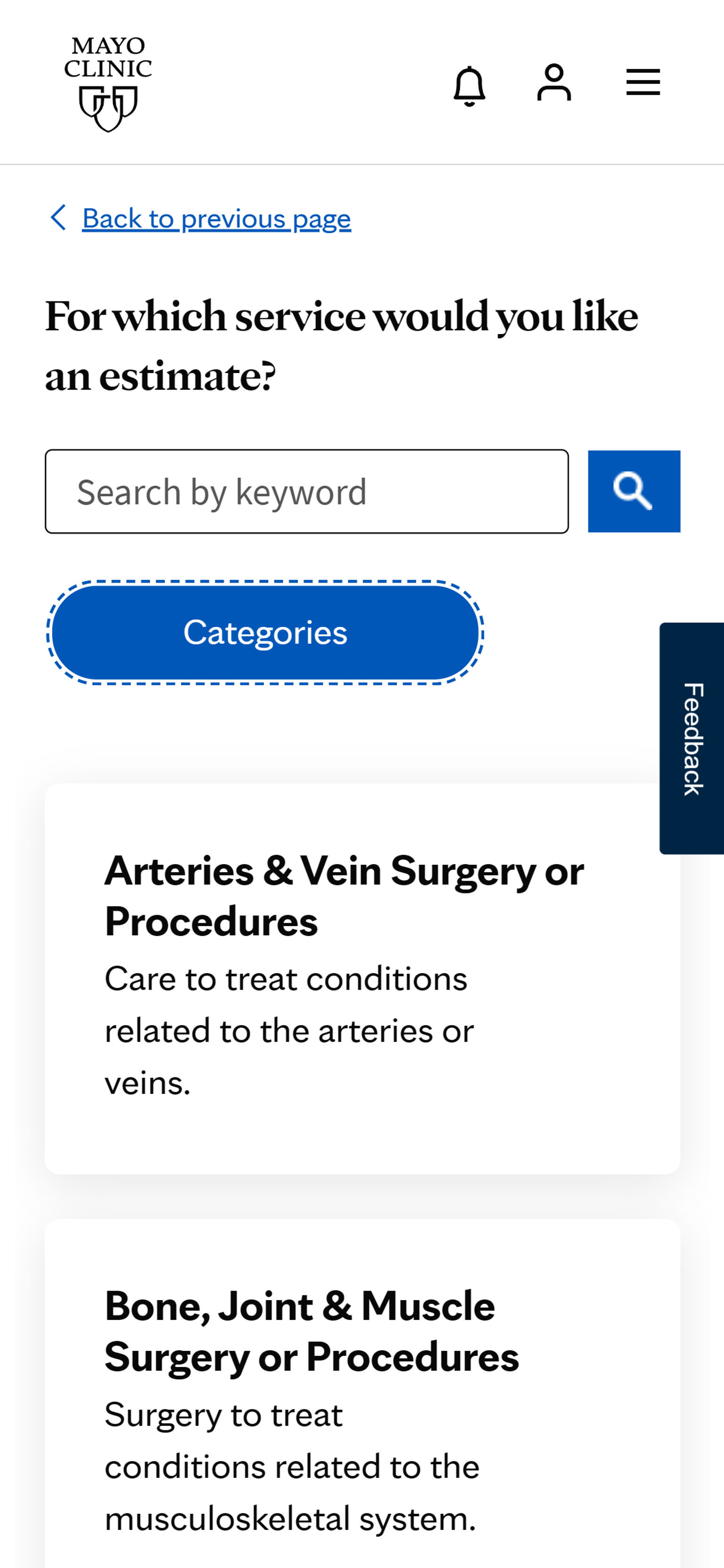 Picture of procedures in Mayo Clinic mobile app