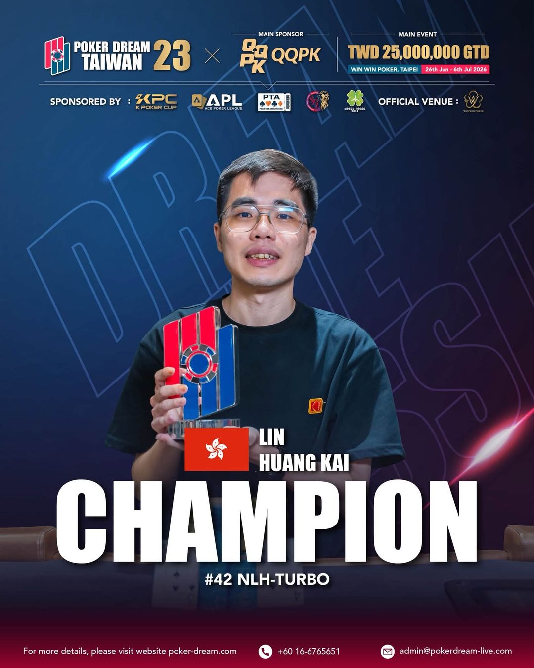 Poker Dream 23 Taiwan, Huang Kai Lin