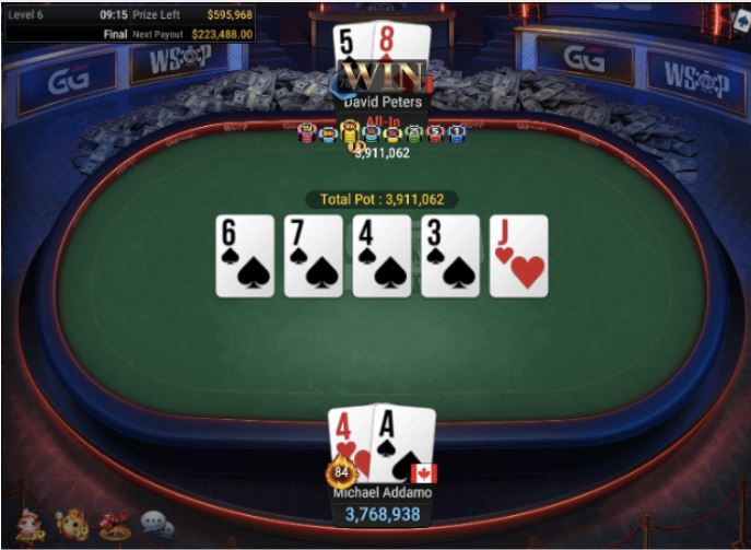 WSOP 54 10000 Heads Up NLH Championship straight flush over nut flush